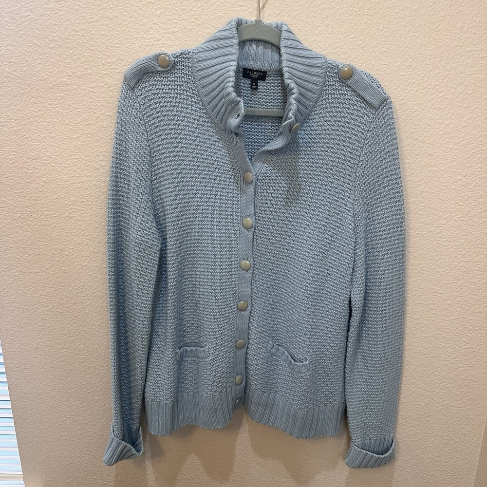 Talbots Lady Jacket Sweater Cardigan 1x Wool Cashmere Military Patch Pockets